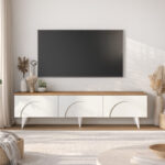 Έπιπλο τηλεόρασης Bono Megapap χρώμα λευκό – sepet oak 150×32,3×42,1εκ.