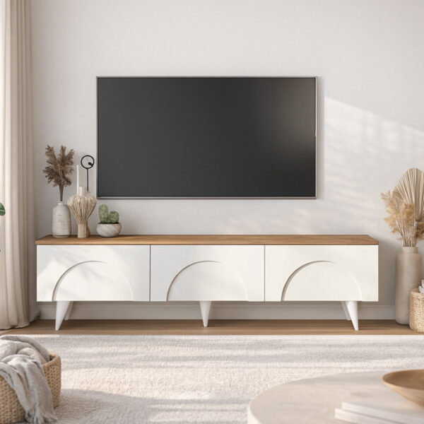 Έπιπλο τηλεόρασης Bono Megapap χρώμα λευκό – sepet oak 150×32,3×42,1εκ.