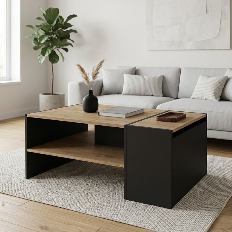 Τραπεζάκι σαλονιού Izia Megapap χρώμα sapphire oak – ανθρακί 110x60x45εκ.