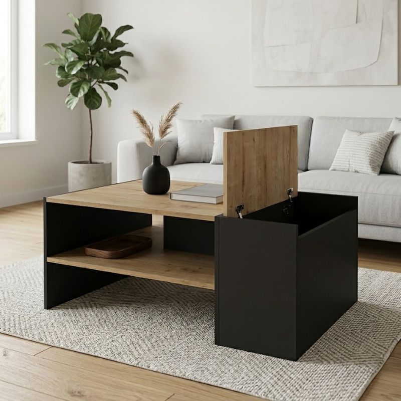 Τραπεζάκι σαλονιού Izia Megapap χρώμα sapphire oak - ανθρακί 110x60x45εκ. - Image 2