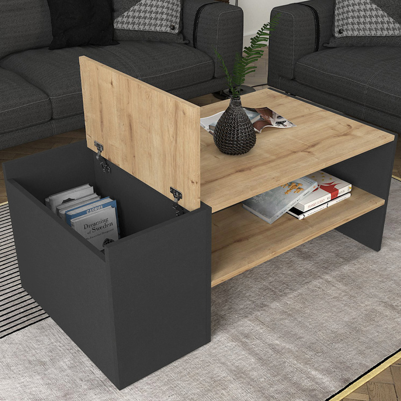 Τραπεζάκι σαλονιού Izia Megapap χρώμα sapphire oak - ανθρακί 110x60x45εκ. - Image 3