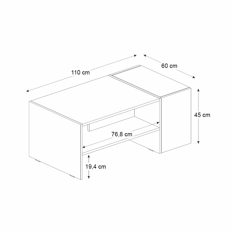 Τραπεζάκι σαλονιού Izia Megapap χρώμα sapphire oak - ανθρακί 110x60x45εκ. - Image 6