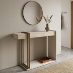 Κονσόλα Desca Megapap χρώμα travertine – sandstone – χρυσό 91,8×29,6×74,2εκ.
