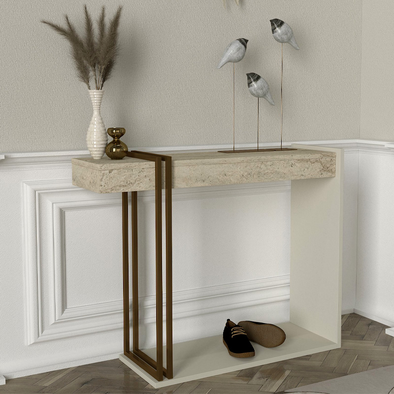 Κονσόλα Desca Megapap χρώμα travertine - sandstone - χρυσό 91,8x29,6x74,2εκ. - Image 2