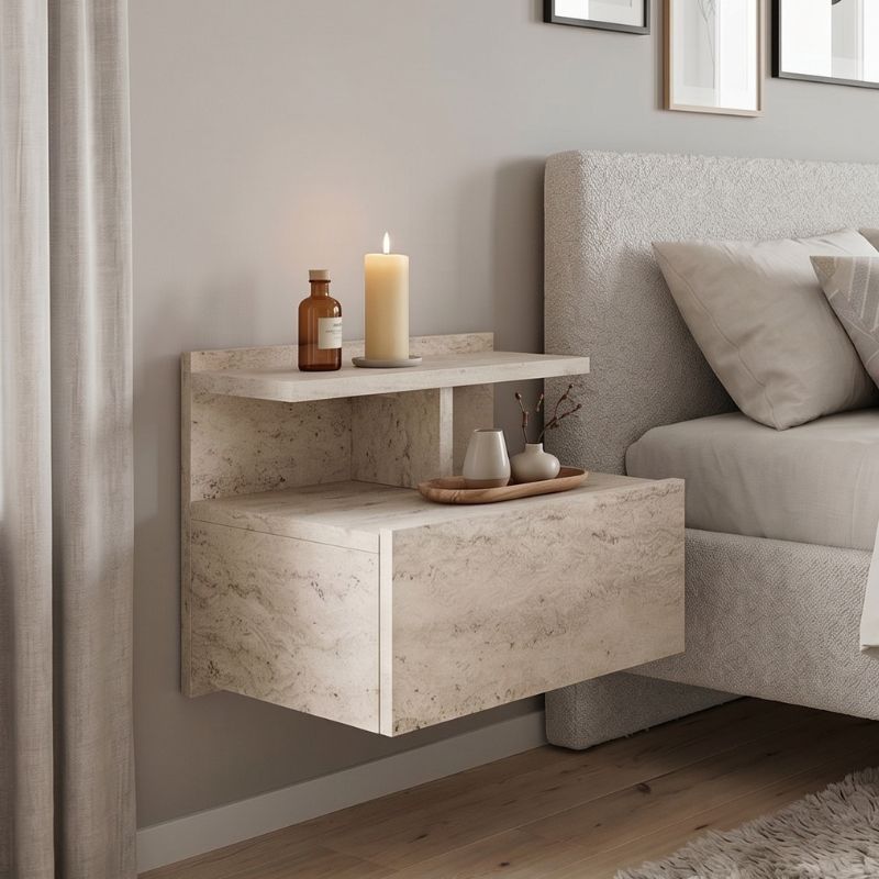Κομοδίνο επιτοίχιο Mislina Megapap χρώμα travertine 40×33,2×32εκ.