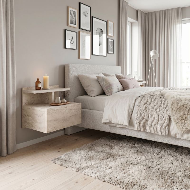 Κομοδίνο επιτοίχιο Mislina Megapap χρώμα travertine 40x33,2x32εκ. - Image 3