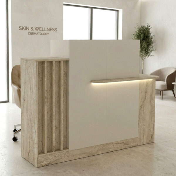 Γραφείο υποδοχής – reception Dayana Megapap με LED χρώμα travertine – sandstone 150×85,2×120εκ.