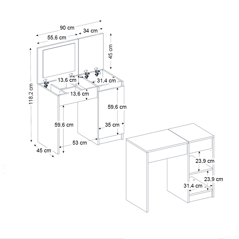 Τουαλέτα με καθρέπτη Huma Megapap χρώμα λευκό 90x45x118,2εκ. - Image 10