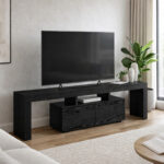 Έπιπλο τηλεόρασης Woodra Megapap χρώμα sencron black 180×31,3×50,2εκ.