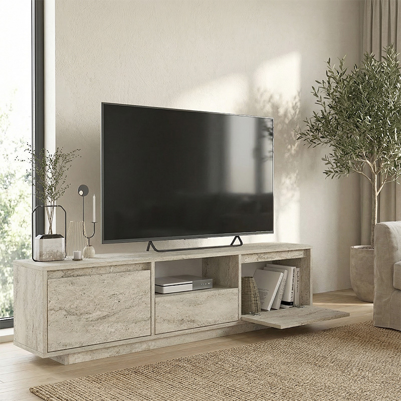 Έπιπλο τηλεόρασης Lumbera Megapap χρώμα travertine 160x29,5x42εκ. - Image 6