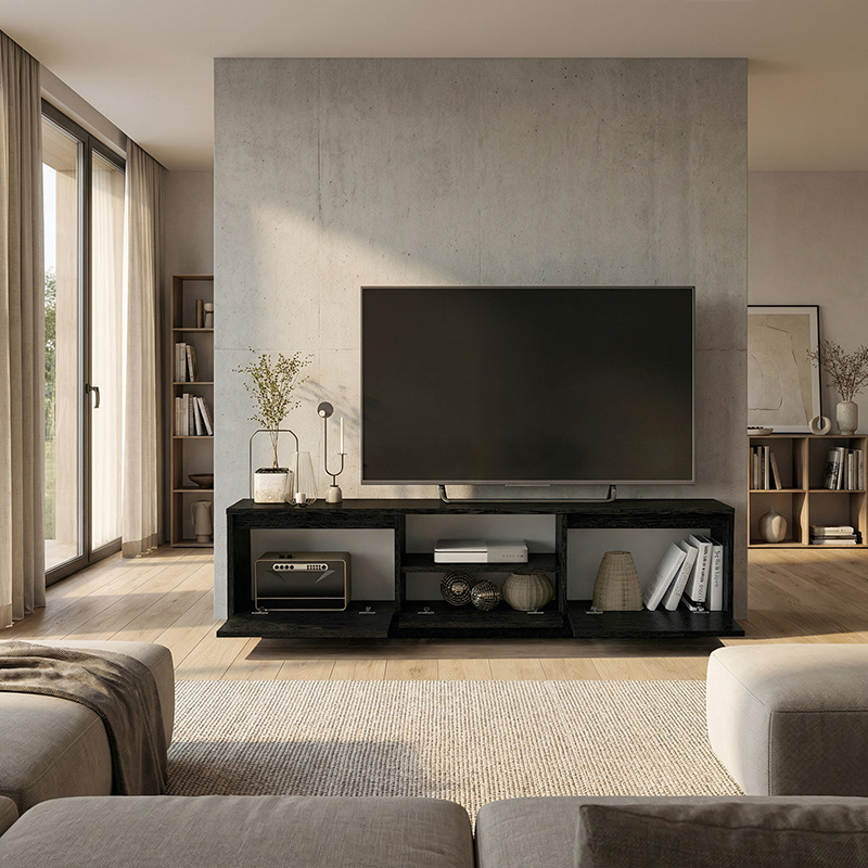 Έπιπλο τηλεόρασης Lumbera Megapap χρώμα sencron black 160x29,5x42εκ. - Image 4