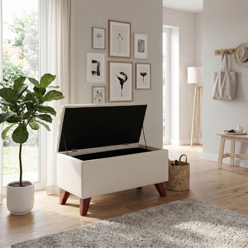 Σκαμπώ - Ταμπουρέ Lotus Megapap βελούδινο χρώμα κρεμ 90x40x50εκ. - Image 4