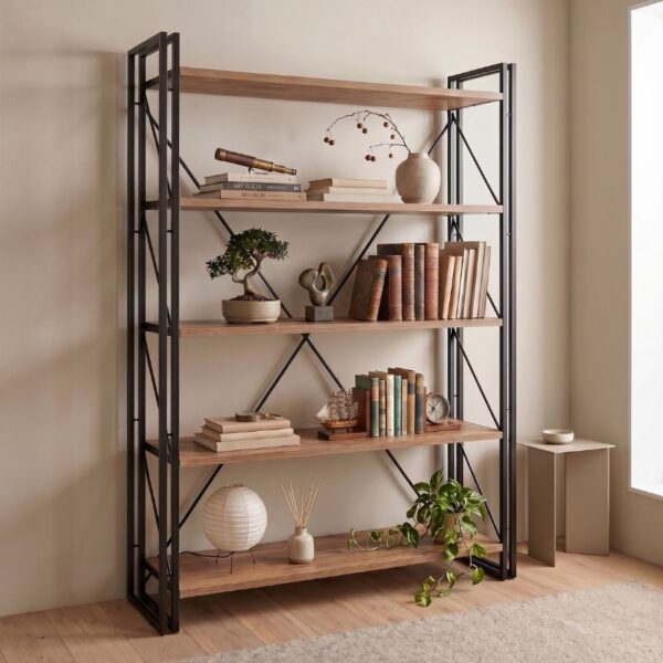 Βιβλιοθήκη Atlas Megapap χρώμα antlantic pine – μαύρο 130x35x180εκ.