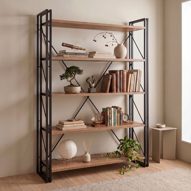 Βιβλιοθήκη Atlas Megapap χρώμα antlantic pine – μαύρο 130x35x180εκ.