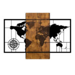 Διακοσμητικό τοίχου World Map Megapap ξύλινο – μεταλλικό χρώμα καρυδί – μαύρο 85x3x58εκ.