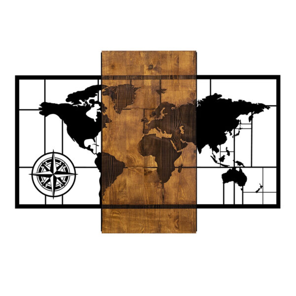 Διακοσμητικό τοίχου World Map Megapap ξύλινο – μεταλλικό χρώμα καρυδί – μαύρο 85x3x58εκ.