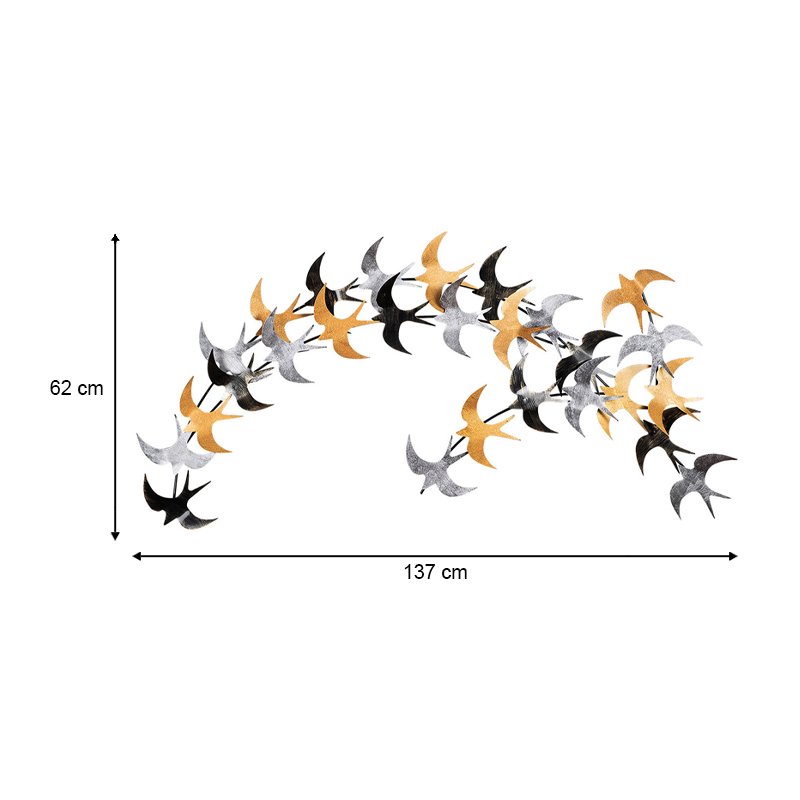 Διακοσμητικό τοίχου Birds Megapap μεταλλικό χρώμα μαύρο - bronze - ασημί 137x62εκ. - Image 3