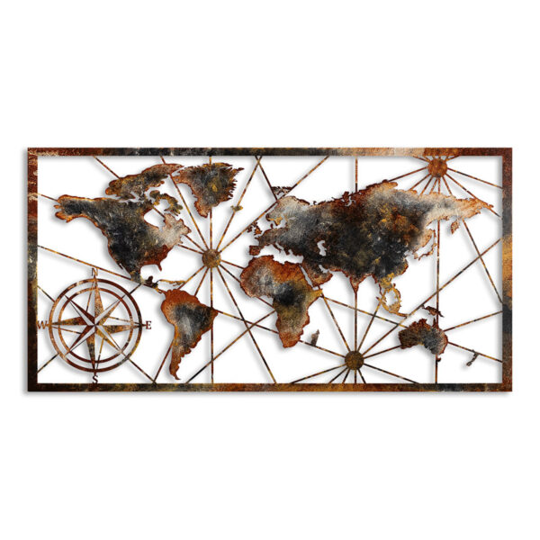 Διακοσμητικό τοίχου World Map Megapap μεταλλικό χρώμα μαύρο – bronze 120×60εκ.