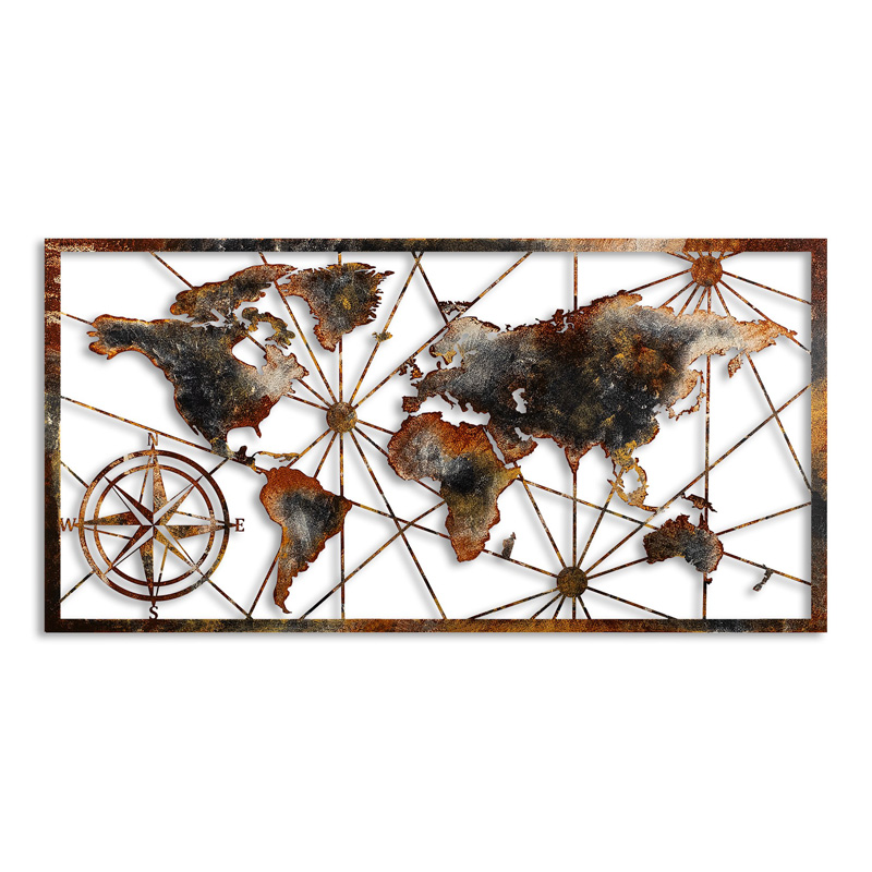 Διακοσμητικό τοίχου World Map Megapap μεταλλικό χρώμα μαύρο – bronze 120×60εκ.