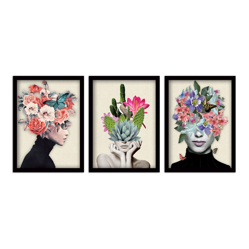 Πίνακας “Flower Girls” Megapap 3 τμχ. σε πλαίσιο 35x45x2εκ.