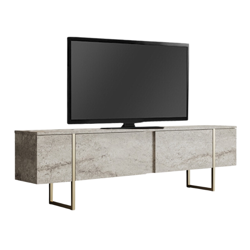 Έπιπλο τηλεόρασης Luxe Megapap χρώμα travertine – χρυσό 180x30x50εκ.