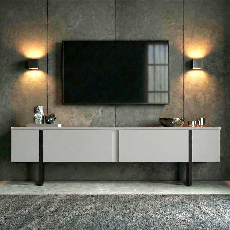 Έπιπλο τηλεόρασης Luxe Megapap χρώμα λευκό - μαύρο 180x30x50εκ. - Image 3