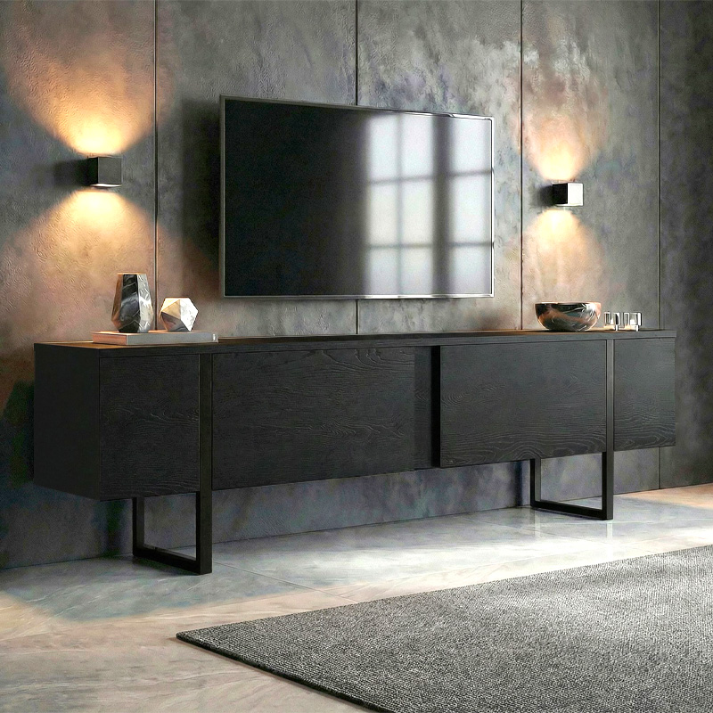 Έπιπλο τηλεόρασης Luxe Megapap χρώμα black wood 180x30x50εκ. - Image 2