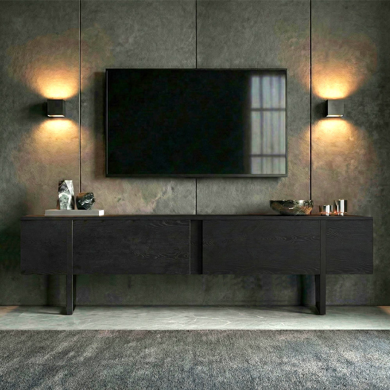 Έπιπλο τηλεόρασης Luxe Megapap χρώμα black wood 180x30x50εκ. - Image 3