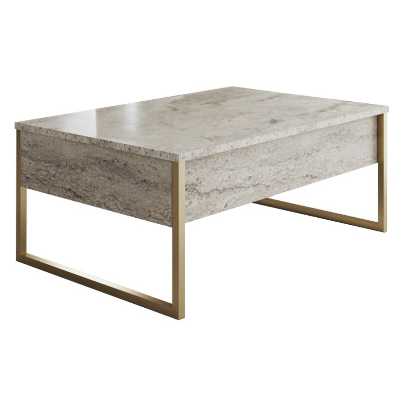 Τραπεζάκι σαλονιού Luxe Megapap χρώμα travertine – χρυσό 90x60x40εκ.