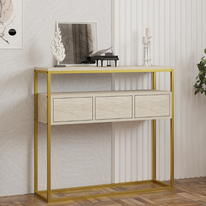 Κονσόλα Guarda Megapap χρώμα μπεζ travertine – χρυσό 100x29x90εκ.