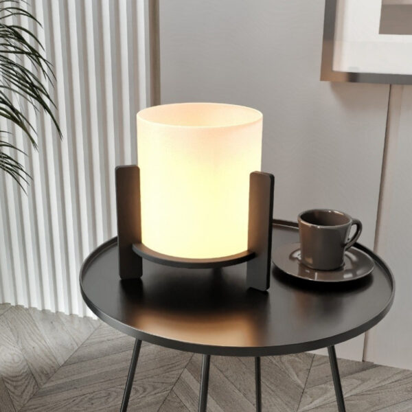 Φωτιστικό επιτραπέζιο Pine Megapap E27 Mdf – ύφασμα Pvc χρώμα μαύρο – κρεμ Ø20×20εκ.