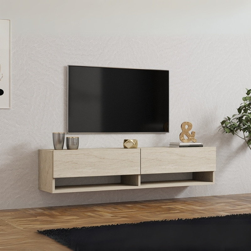 Έπιπλο τηλεόρασης επιτοίχιο Arges Megapap χρώμα travertine 140×29,6×30εκ.