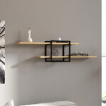 Ραφιέρα τοίχου Mone Megapap χρώμα sapphire oak – μαύρο 120x18x30εκ.