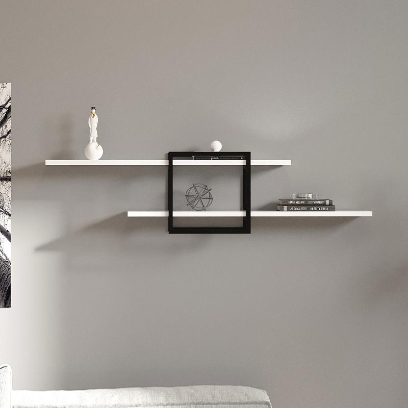 Ραφιέρα τοίχου Mone Megapap χρώμα λευκό - μαύρο 120x18x30εκ. - Image 2