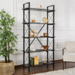 Βιβλιοθήκη Elysian Megapap χρώμα black wood 90×33,5×180εκ.