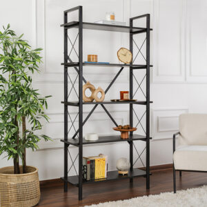 Βιβλιοθήκη Elysian Megapap χρώμα black wood 90x33,5x180εκ.