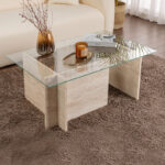 Τραπεζάκι σαλονιού Vetrino Megapap γυάλινο χρώμα travertine 105x65x40εκ.