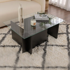 Τραπεζάκι σαλονιού Vetrino Megapap γυάλινο χρώμα black wood 105x65x40εκ.