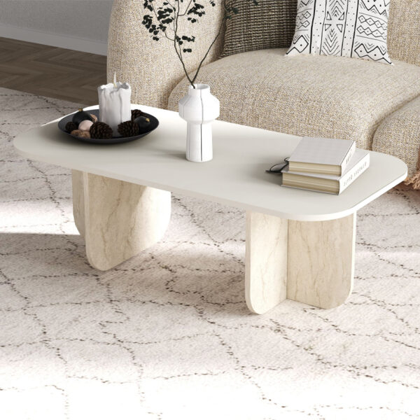 Τραπεζάκι σαλονιού Becaj Megapap χρώμα sandstone – travertine 120x60x41,4εκ.