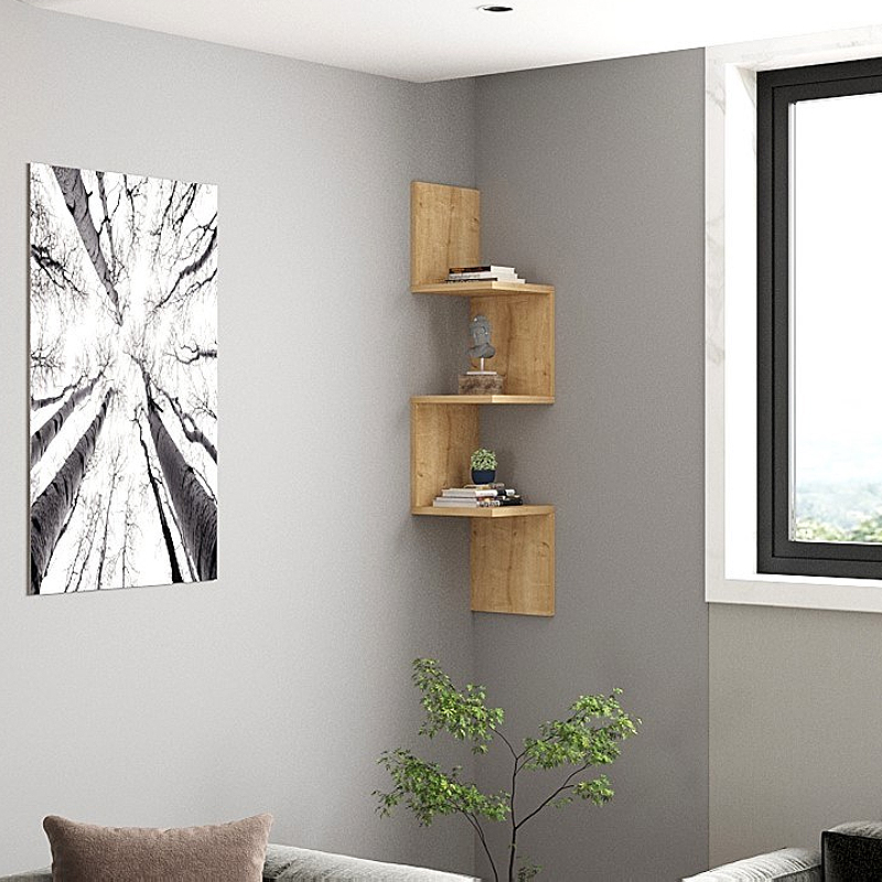 Ραφιέρα τοίχου γωνιακή Zikzak Megapap χρώμα sapphire oak 25x25x105,4εκ. - Image 3