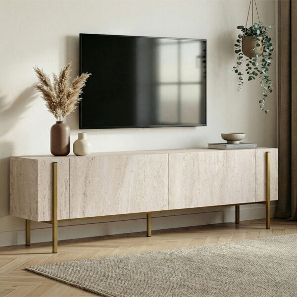 Έπιπλο τηλεόρασης Nexus Megapap χρώμα travertine – χρυσό 180x30x45,5εκ.
