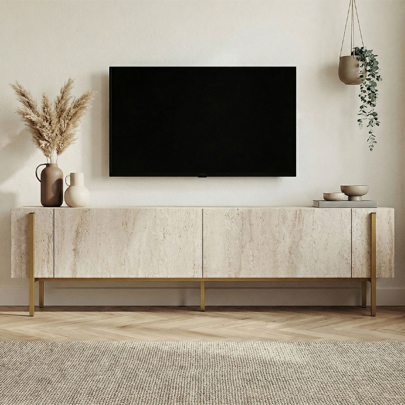 Έπιπλο τηλεόρασης Nexus Megapap χρώμα travertine - χρυσό 180x30x45,5εκ. - Image 2