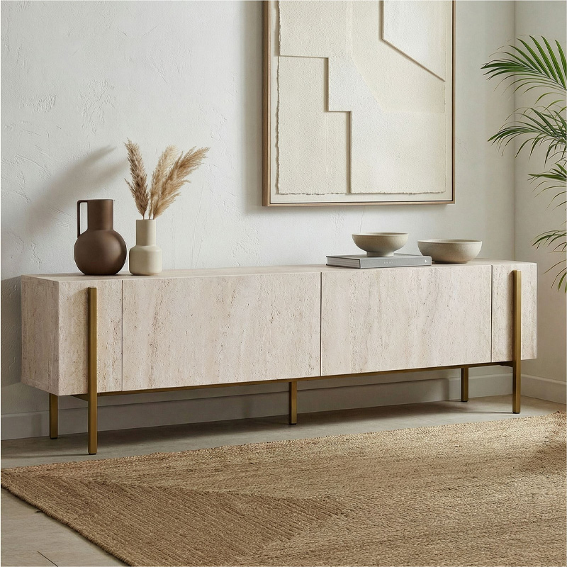 Έπιπλο τηλεόρασης Nexus Megapap χρώμα travertine - χρυσό 180x30x45,5εκ. - Image 3