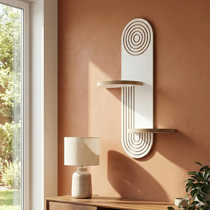 Ραφιέρα τοίχου Artwill Megapap Mdf χρώμα λευκό - oak 46x13x70εκ. - Image 3