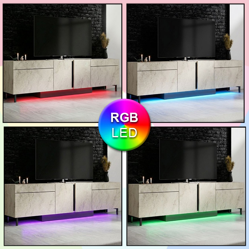 Έπιπλο τηλεόρασης Arlen Megapap με Led Rgb χρώμα travertine 180x32x50εκ. - Image 2