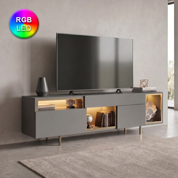 Έπιπλο τηλεόρασης Norm Megapap με Led Rgb χρώμα ανθρακί – χρυσό 180x32x55εκ.