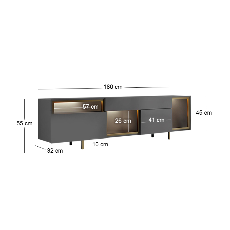 Έπιπλο τηλεόρασης Norm Megapap με Led Rgb χρώμα ανθρακί - χρυσό 180x32x55εκ. - Image 6