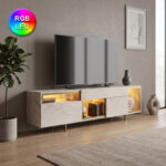 Έπιπλο τηλεόρασης Norm Megapap με Led Rgb χρώμα travertine – χρυσό 180x32x55εκ.