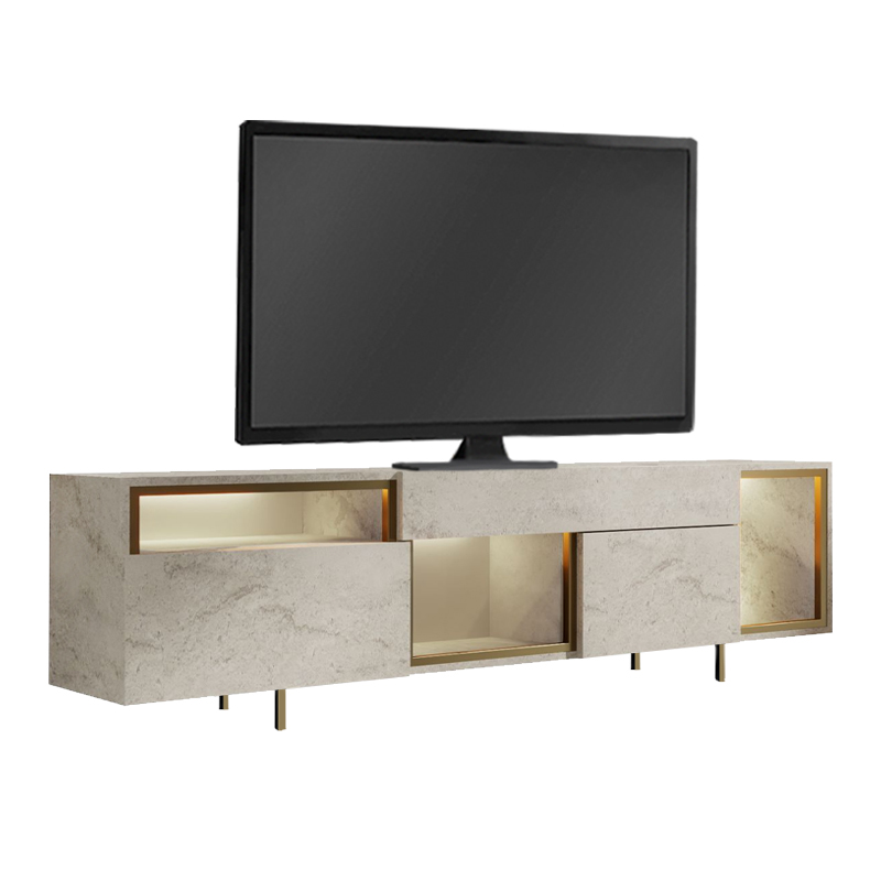 Έπιπλο τηλεόρασης Norm Megapap με Led Rgb χρώμα travertine - χρυσό 180x32x55εκ. - Image 5