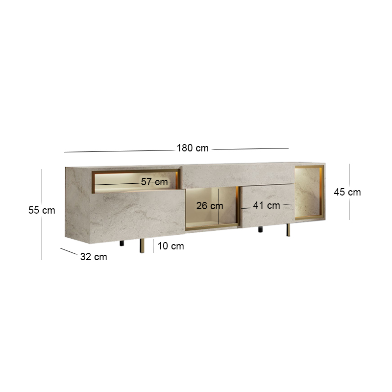 Έπιπλο τηλεόρασης Norm Megapap με Led Rgb χρώμα travertine - χρυσό 180x32x55εκ. - Image 6
